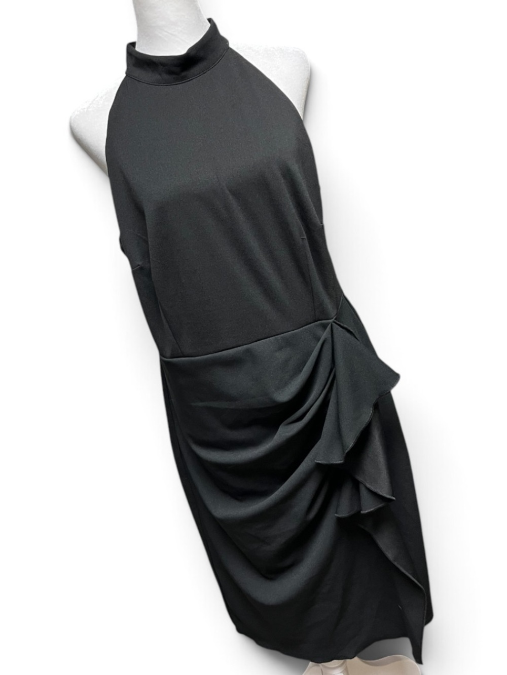 EUC New York & Company Black One-Shoulder Draped Midi Dress
